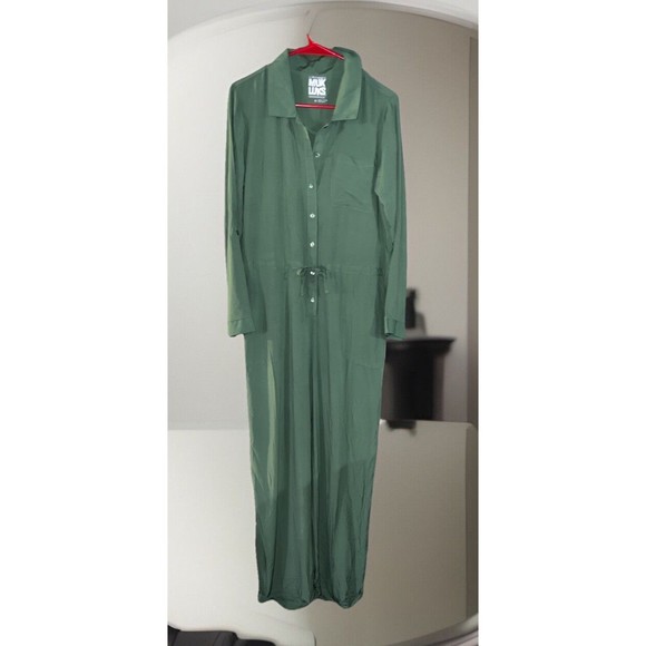 Muk Luks Women's Dress Sz M Dream Weave Long-Sleeve Jumpsuit Green - Picture 1 of 8